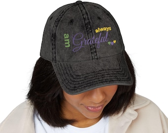 LIMITED Edition - Vintage Embroidered Cap, Gratefulness - LHA 11 | Small Hearts Detail, One Size, Unisex (Front Design)