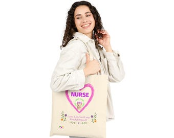Cotton Canvas, Love Nurse (Kitty) - Spiritual Tote Bag, Magical Affirmation (1 color), 100% Cotton
