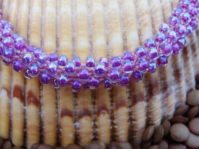 Raspberry Crystal Seed Bead Kumihimo Bracelet Etsy