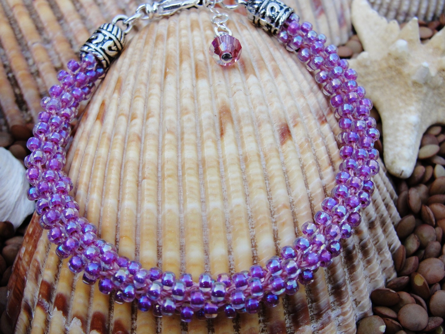 Raspberry Crystal Seed Bead Kumihimo Bracelet Etsy