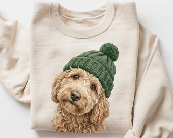 Vintage Retro Goldendoodle Sweatshirt, Hipster Dog with Beanie Shirt, Doodle Mom Gift, Quirky Labradoodle Crewneck, Dog Lover Gift Tee