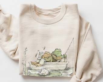 Sudadera vintage de rana y sapo, regalo literario retro, camiseta de lectura y pesca de ranas con estilo cottagecore, ilustración clásica de libros infantiles.
