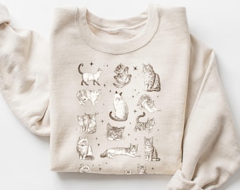 Vintage Cat Collage Sweatshirt, Multiple Kitten Sketch Shirt, Cat Mom Gift, Aesthetic Kitten Art Sweatshirt, Hand Drawn Animal Lover Shirt