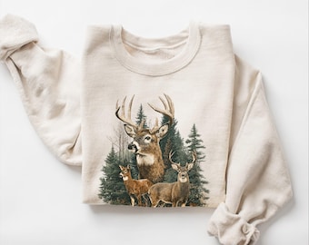 Vintage Deer Hunting Sweatshirt, Retro Buck Forest Shirt, Wildlife Nature Tshirt, Hunter Crewneck, Gift for Outdoor Lover