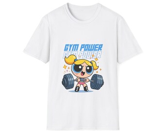 Gym Power Girl beim Hanteltraining T-Shirt | Niedliches Fitness-Cartoon-Shirt, Workout-Shirt | PPG | Bubbles