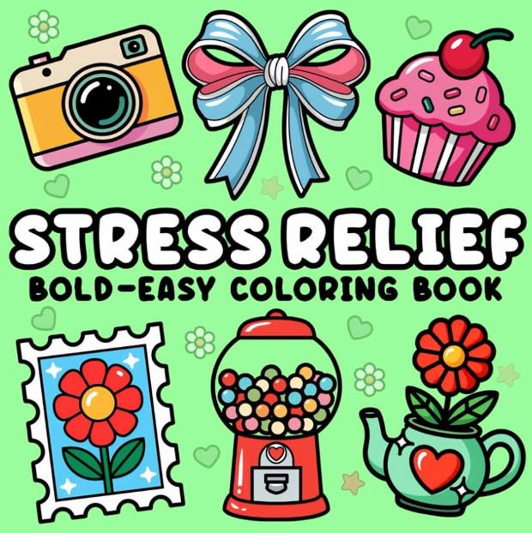 Stress Relief Bold Easy PDF Coloring Book | Printable Coloring Book for ...