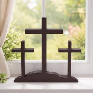 Three Crosses Calvary Decor | 3D Printed Christian Tabletop Cross | Faith Home Decor
