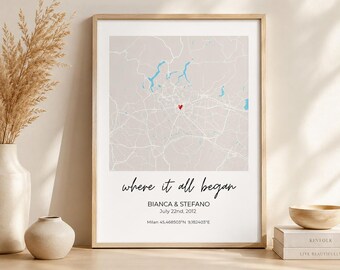 Custom Map Print | Where It All Began | Personalized Coordinates Poster | Couple Gift