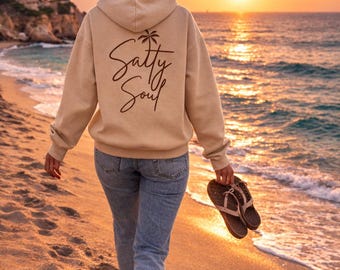 Salty Soul Hoodie - Minimalist Palm Tree Beach Sweatshirt, Ocean Lover Apparel - Free US Shipping