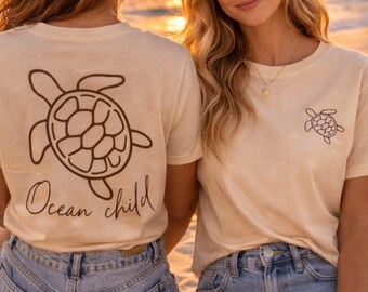 Ocean Child T-Shirt Damen | Turtle Coastal Beach Shirt | Ocean Lover Apparel