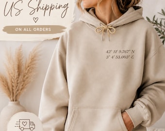 Custom Coordinates Hoodie | Minimalist Location Sweatshirt | Anniversary Gift