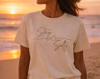 Stay Salty Beach T-Shirt – Minimalist Coastal Summer Tee - Free US Shipping