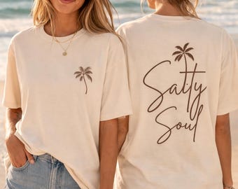 Salty Soul T-Shirt – Minimalist Palm Tree Coastal Beach Tee - Free US Shipping