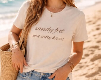 Sandy Feet Salty Kisses T-Shirt | Minimalist Coastal Beach Outfit