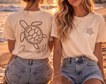 Ocean Child T-Shirt –  Minimal Coastal Turtle Design, Beach Lover Gift - Free US Shipping