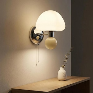 Mushroom Wall Lamp Pull Switch Bedside Light Cream Style Wall Sconce Kids Room Lighting Bedroom Decor Living Room Accent Lamp