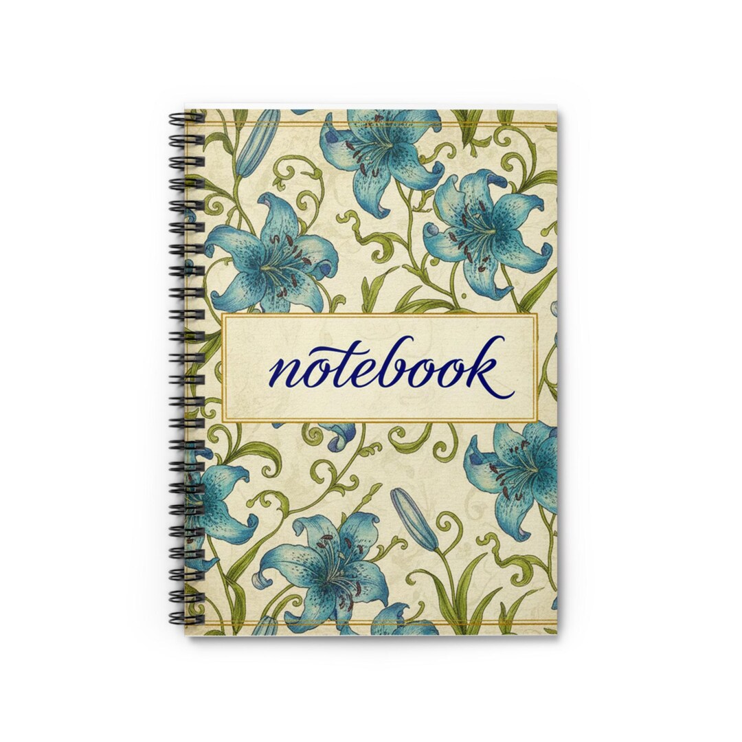 Blue Lily Floral Notebook | Spiral Ruled Notebook - Etsy
