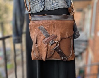 Vintage Roots Shoulder Bag, Genuine Leather Saddle Bag