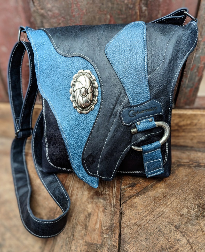 Crossboby Leather Bag. Leather Purse Marine Blue Color. Raw Edge. - Etsy