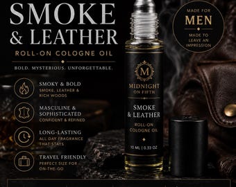 Leather Cologne Oil for Men | Smoky Cologne Roll On | Long Lasting Fragrance Oil | Bold Masculine Scent | Travel Size Cologne