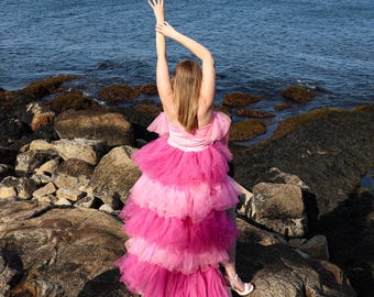 Ombré Asymmetric Dress, Pink Party Dress, Bridal Shower Outfit, Birthday Dress