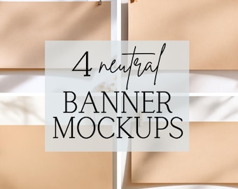 Neutral Butcher Paper Banner Mockup Bundle, Brown Paper Banner Mockups, Neutral Aesthetic, Banner Design Template, Party Decor Mockup, f034