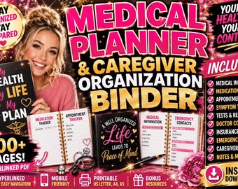Medical Binder Printable, Fillable PDF Family Organizer, Medication Tracker, Doctor Visit Log, GoodNotes Caregiver