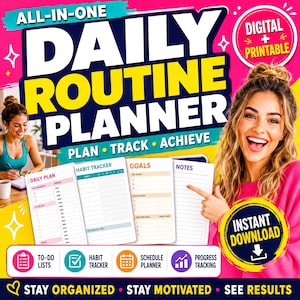 Daily Routine Planner, Habit Tracker, Goal Planner (Digital Download)