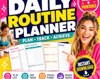Daily Routine Planner, Habit Tracker, Goal Planner (Digital Download)
