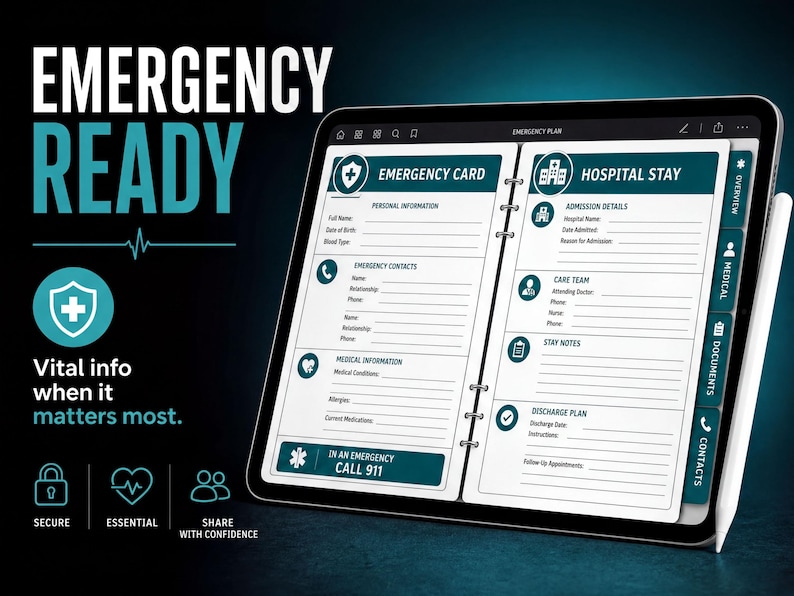 The image is an advertisement for a mobile app called "Emergency Ready" that provides vital information when it matters most.