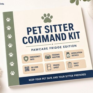 The image is a promotional material for a pet sitter kit, featuring a list of features and instructions for the kit.