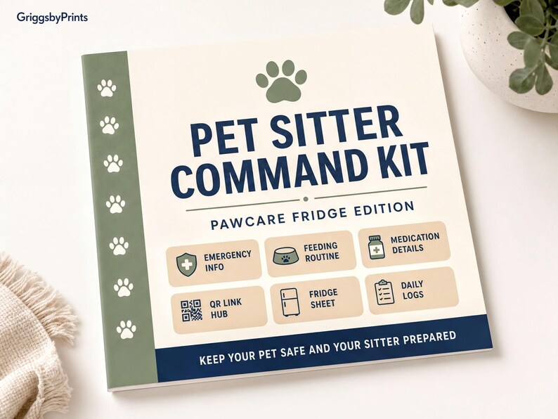 The image is a promotional material for a pet sitter kit, featuring a list of features and instructions for the kit.