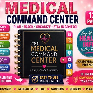 Medical Planner Printable, Medication Tracker PDF, Doctor Appointment Log, Symptom Chart, GoodNotes Caregiver Binder