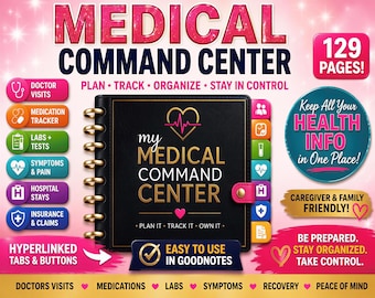 Medical Planner Printable, Medication Tracker PDF, Doctor Appointment Log, Symptom Chart, GoodNotes Caregiver Binder