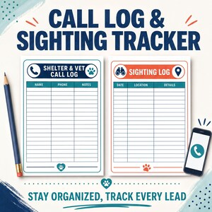 a call log and sightseeing log, along with a smartphone and a pencil, all set against a white background with blue and orange accents.