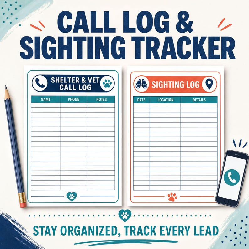 a call log and sightseeing log, along with a smartphone and a pencil, all set against a white background with blue and orange accents.