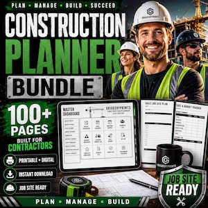 Contractor Planner Printable, Construction Project Tracker, Job Site Schedule Organizer, Builder Management Template Bundle