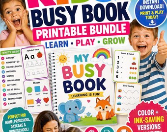 Paquete imprimible de libros de actividades para niños, actividades de aprendizaje preescolar, edades de 2 a 6 años.