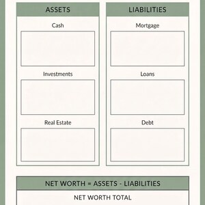 The image is a net worth tracker that helps individuals and businesses keep track of their assets, liabilities, and net worth. It provides a structured way to categorize and calculate the value of various assets and liabilities, such as cash, investments, real estate, and debt. The tracker is designed to help users understand their financial situation and make informed decisions about their financial goals and strategies.