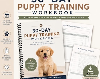 30 dagen werkboek puppytraining, gids positieve versterking (pdf-bestanden)