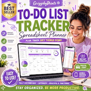 To-Do List Tracker Spreadsheet, Google Sheets Task Planner, Daily Weekly Monthly Organizer