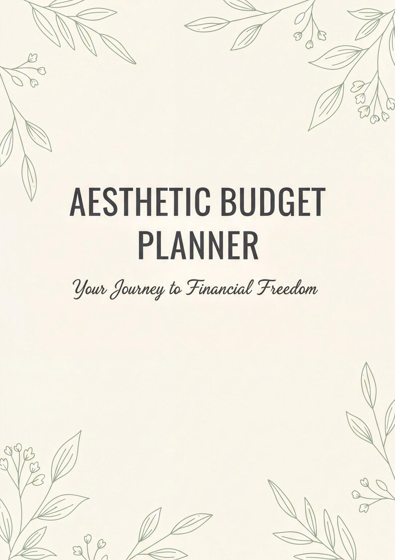 The image is a cover for a "Aesthetic Budget Planner" that encourages the viewer to embark on a journey towards financial freedom.