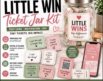 Little Win Ticket Jar Kit Printable Self Care Reward Coupons
