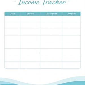 The image is a blank income tracking form with a wave-like background.