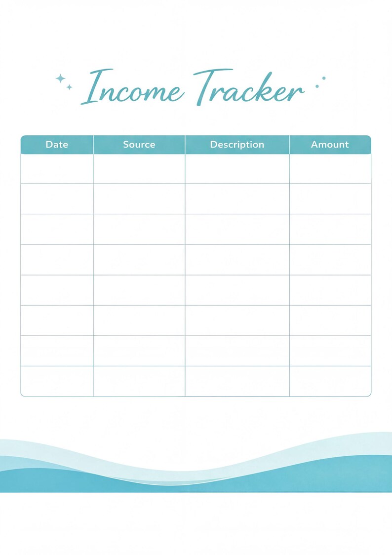The image is a blank income tracking form with a wave-like background.