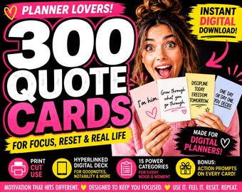 Focus Reset Quote Cards Printable Motivation Digital Deck for Planners