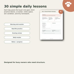 The image is a 30-day reward marker exchange plan designed for busy owners who need structure.