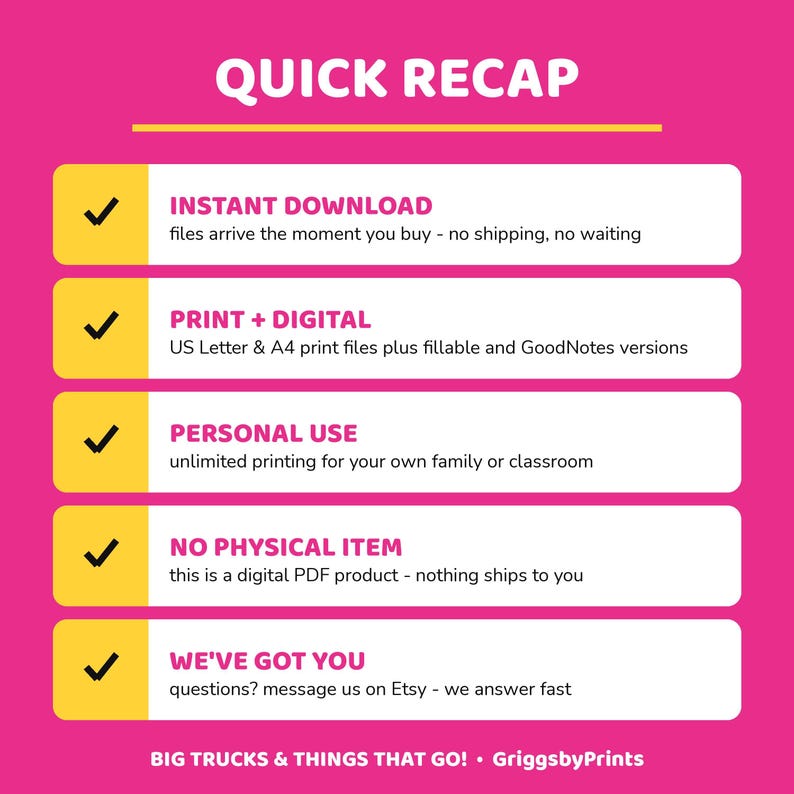 The image is a pink and yellow graphic with text and checkboxes, providing information about a product or service.