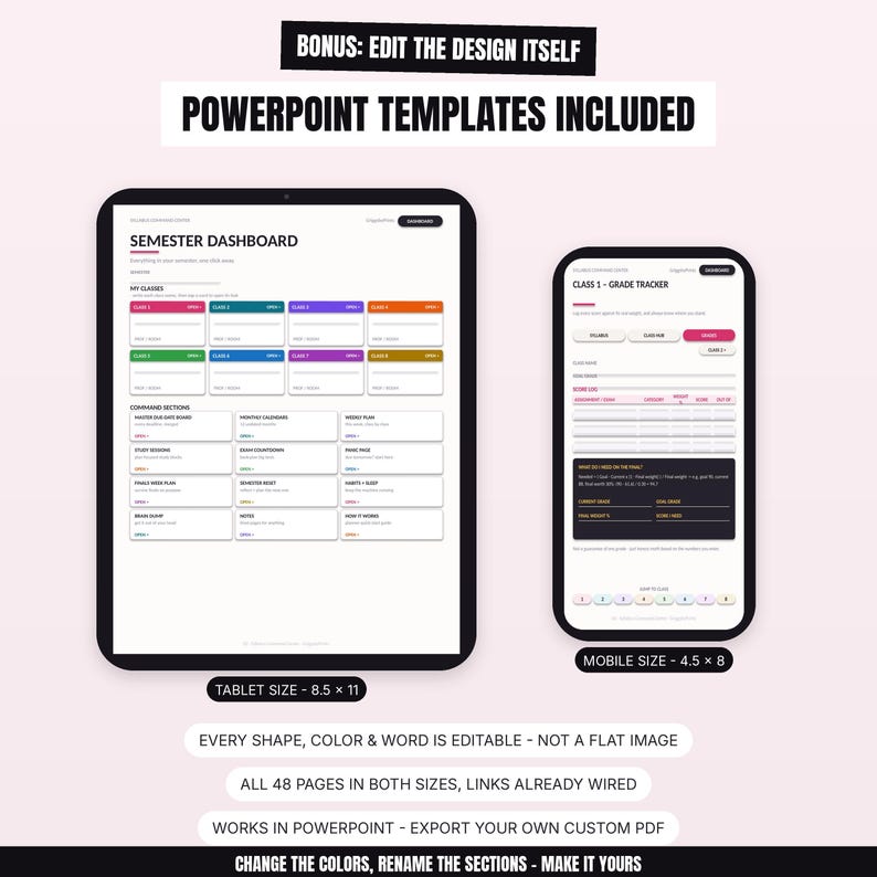a phone and a tablet with the text powerpoint templates included