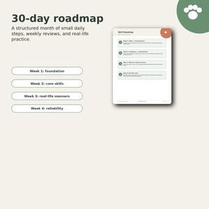 The image is a structured 30-day roadmap for a self-improvement practice, consisting of four weeks with specific steps and activities.